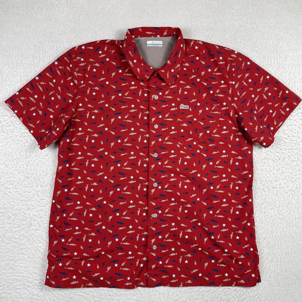 Columbia Shirt Mens Large Patriotic Angler PFG‎ Vented Vacation Traveler Fishing